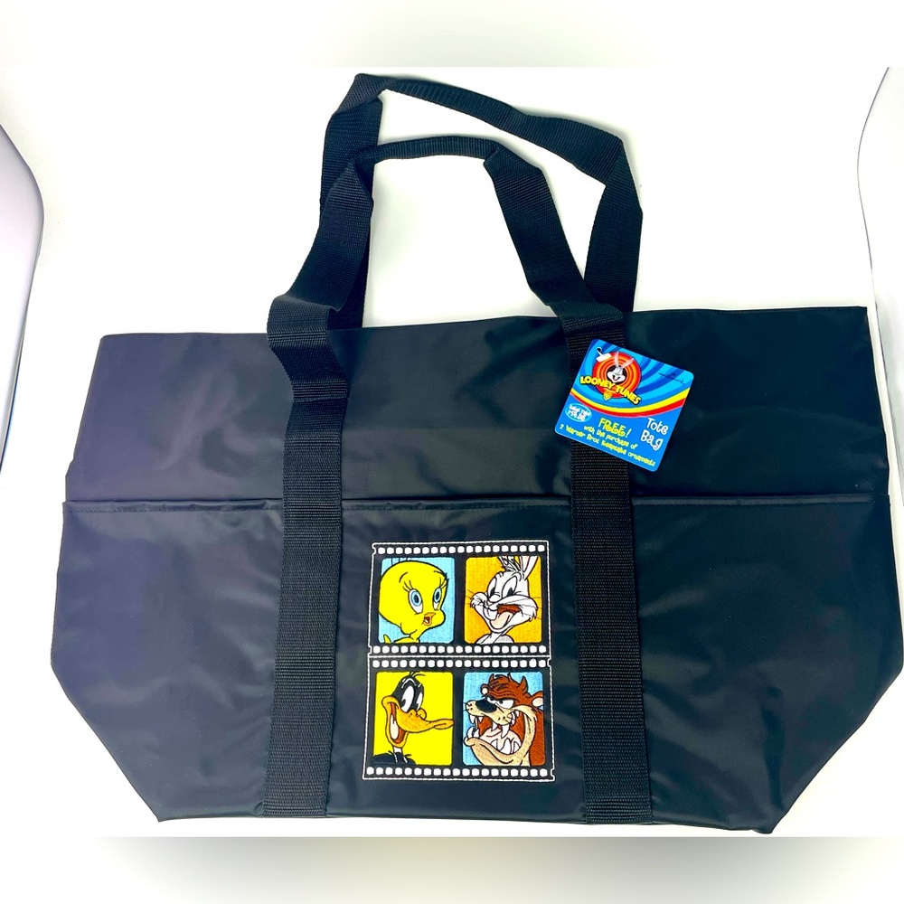 Vintage Looney Tunes Large Black Tote Bag Embroidered Hallmark NWT